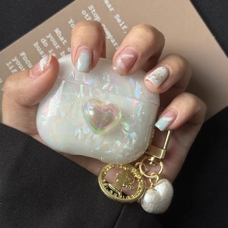 女子力アップ Airpods3/pro2ケース  かわいいシェル風 キラキラハートAirpods2/proカバー チャーム付 可愛い ギフトに最適[M4416]