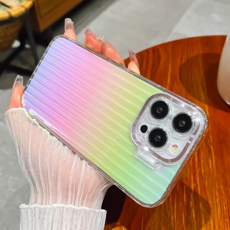 レーザー iPhone14/13proケース スタンド付 アイフォン13/12proカバー キラキラクリアケース 高品質高級感 落下防止[M3106]
