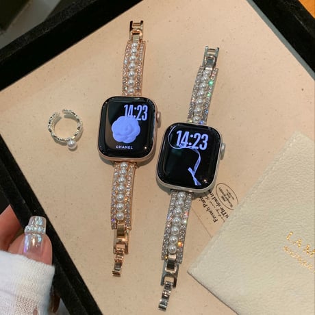 上品真珠 AppleWatchバンド キラキラダイヤ  AppleWatchベルト Series 11/10/9/8 SE3/2  Ultra3/2/1 メタルリック 高級感高品質[M6498]