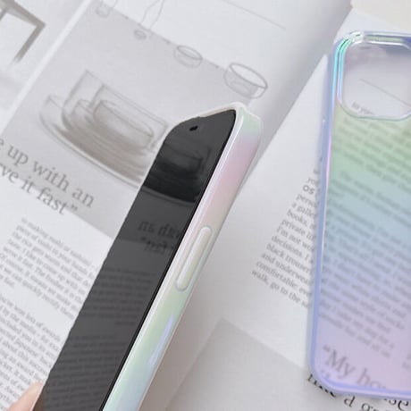 オーロラに光る iphone14/14proケース カラー枠 おしゃれクリアiphone13/12カバー  ツヤあり キラキラ 変色 頑丈M321
