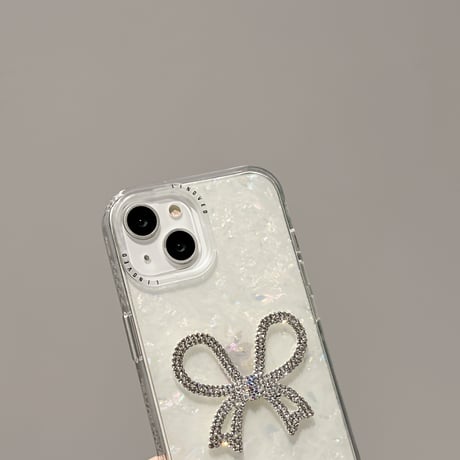 ジュエリーリボン iPhone15/15proケース シェル iPhone14/13pro/12ケース  オシャレキラキラ 女子力アップ[M3871]