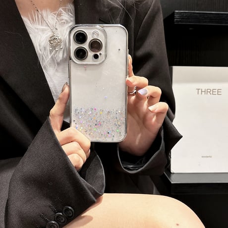 カメラ保護 iPhone16/16Proケース キラキラグリッター iPhone15/14/13/12Proカバー 透明 丈夫 女子力高い [M5000]