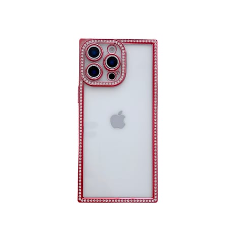 スクエア ダイヤ iPhone16/16Proケース  クリア iPhone15pro/14/13Proカバー 四角 レンズカバー付[M4964]