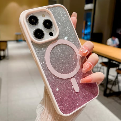 MagSafe対応 iPhone15/15proケース  キラキラインナーシート付 iPhone14/13/12proカバー 黄ばまないクリアケース[M3684]