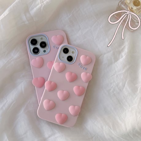 ピンク iphone14/13proケース 立体ハート iphone12/SE3/11カバー 可愛い プレゼントにおすすめ [M1932]