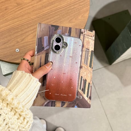 ダイヤリボン iPhone17/17Proケース キラキララメ入り iPhone17ProMax/16/15シリーズカバー 可愛い グラデーションカラー [M5789]