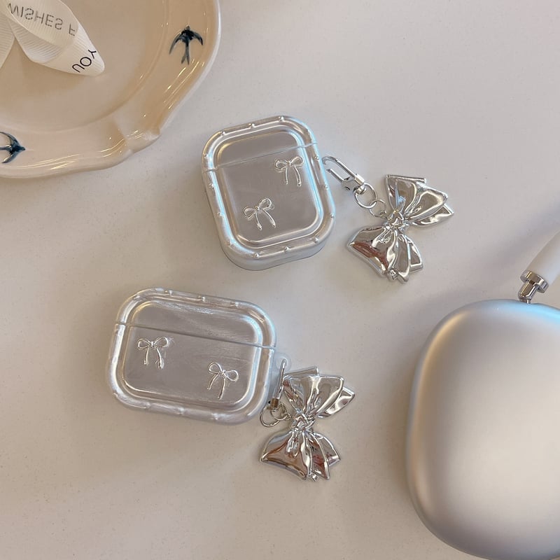 リボン Airpods 4ケース キーチェーン付 AirpodsPro2/Pro1 Airpo