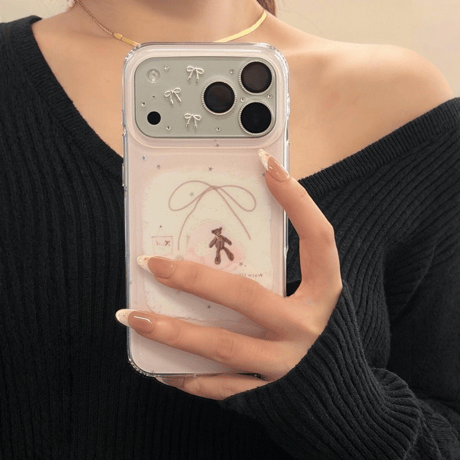 リボンカメラカバー iPhone17Pro iPhone17ProMax レンズフィルム  ダイヤデコ キラキラ  おしゃれ  頑丈 きれい [M6045]