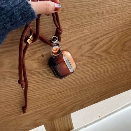 ぼかし Airpods 4ケース 琥珀色 光沢感 Airpodspro2/proカバー Airpods3/2 コーヒーカップとストラップ付[M4857]