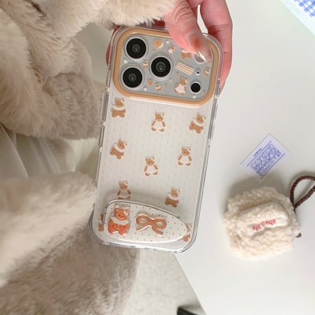 クマスタンド付 iPhone17Pro/17ケース カメラカバー付 iPhone17Promax/16Pro/15ケース かわいい プレゼントにおすすめ[M6182]