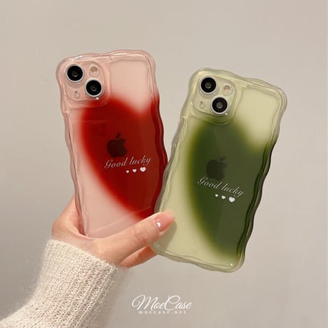 暈し染めハート柄 iPhone14/13proケース お揃い アイフォン12pro/11カバー  落下防止波紋枠 グラデーションピンク/グリーン 男女向け ギフトにおすすめ[M2929]
