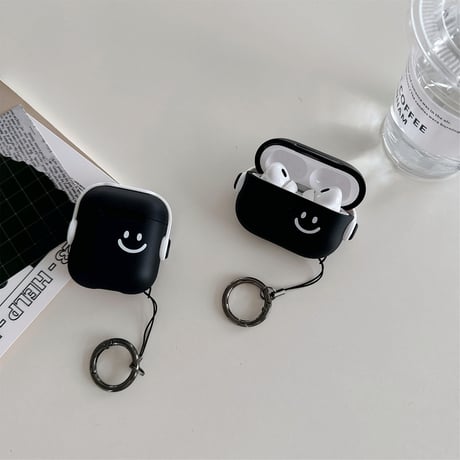 スタンド付 Airpods 4/Pro2ケース にこちゃん Airpods3/2/Proカバー リング付 黒色 ギフトにおすすめ [M4726]
