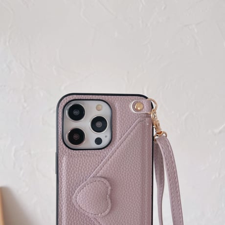 交通カード入れ iPhone15/14ケース ハート型留め レザー製 iPhone13pro/12/11proケース 肩掛けストラップ付 シック エレガント[M3346]