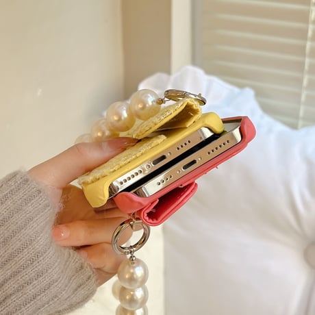 革製 カード入れ iphone13/13proケース  キラキラ真珠ストラップ付 アイフォン12/11proカバー  ゼレブ愛用 オシャレ 女の子 高品質M1383