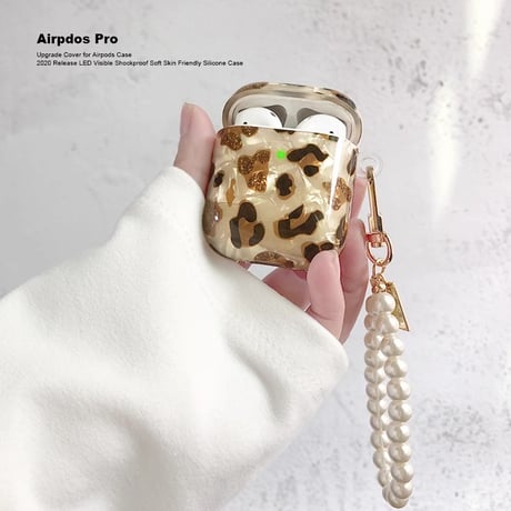 ヒョウ柄  Airpods 4/3ケース  AirpodsPro2/Pro1 パールハート/ストラップ付 可愛い 高級感高品質 秋冬トレンド[M4738]