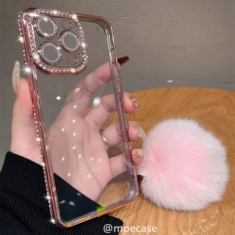 毛玉付 ジュエリーiPhone15/15proケース 女子に大人気 キラキラ アイフォン14/13/12カバー 高級感 カメラ保護[M3798]