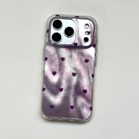 ラベンダーに合う iPhone17/17Proケース ハート柄 iPhone17ProMax/16/15proケース ぼかし染め 毛玉ストラップ 光沢感 女子力アップ [M5720]
