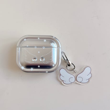 天使の翼 Airpods Pro3 ケース ダイヤデコ Airpods 4/3カバー  エアポッズプロ2  キーホルダー メッキ [M6029]