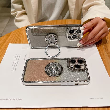 ジュエリー iPhone15/15Proケース リング付き iPhone14/13/12Proケース  インナーシート付 花レンズ 高機能 [M3904]