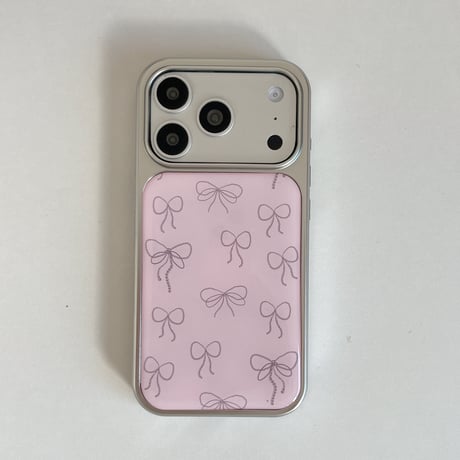 リボン柄 iPhone17/17Proケース ピンクカラー iPhone16Pro/15ProMax/14カバー キュート 女子力高い[M5914]