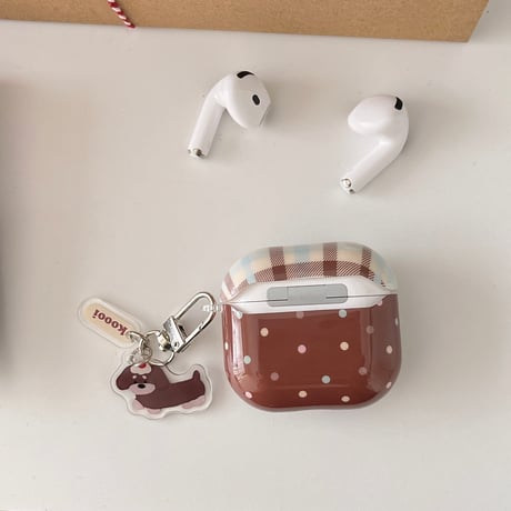 水玉模様 Airpods 4ケース チェック柄 Airpods3/2カバー Airpodspro2/pro 犬ちゃんキーホルダー かわいい [M5029]