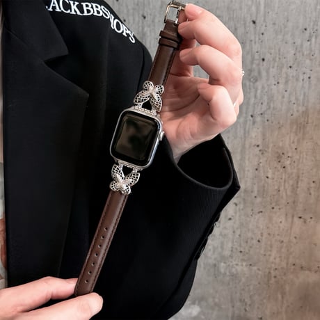 Applewatch 10 ベルト 高品質 レザー アップルウォッチバンド メタル蝶 Ultra3/2/1 Series 10/9/8 SE3/2/1 シック[M4623]