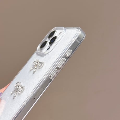 ジュエリーリボン iPhone16/16Proケース 透明 ラメ入り iPhone15plus/14pro/13カバー おしゃれ クリア 可愛い[M5438]