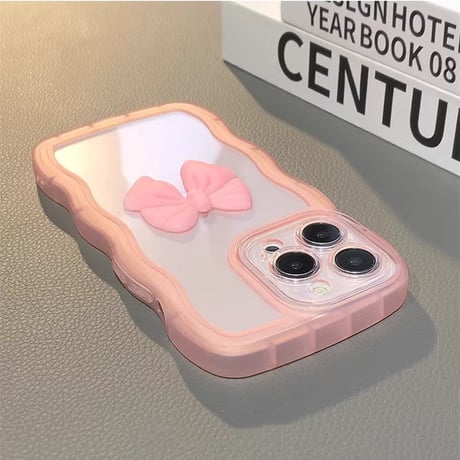 うねうね iPhone16/16Plusケース リボン 透明iPhone15Pro/14/13proカバー 落下防止 かわいい [M4649]