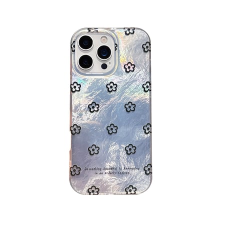 韓国風 iPhone16pro/16ケース 艶感花柄 iphone15pro/14/13proカバー ハートバックチャーム 大人可愛い[M5388]