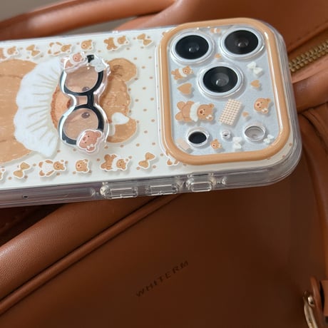 メガネクマちゃん iPhone17Pro/17ケース カメラカバー付 iPhone17Promax/16Pro/15ケース かわいい ギフトにおすすめ[M6183]