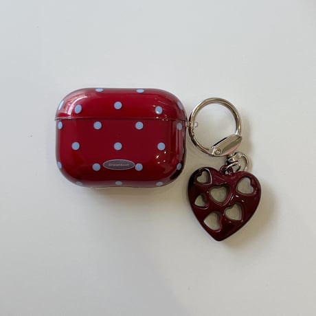 ワインレッド Airpods 4ケース 水玉模様 ハートキーホルダー Airpodspro2/proカバー Airpods第3/2世代 かわいい 女子力高い[M5069]