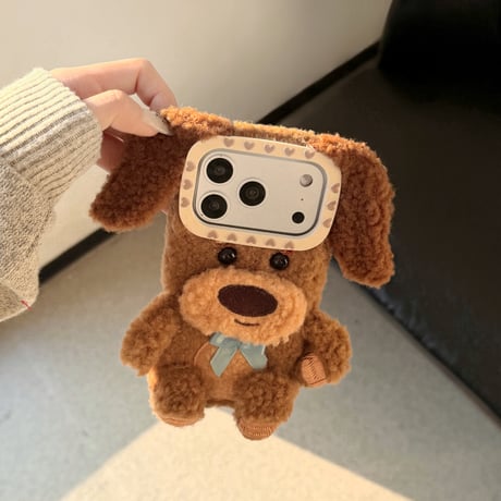 犬ぬいぐるみ iPhone17Pro/17ケース ふもふも iPhone17ProMax/16Pro/15カバー 可愛すぎ ギフトにおすすめ[M6061]