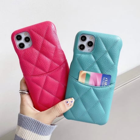 本革製カード入れ付 iPhone13proケース   高品質 菱形アイフォン12pro /11カバー  高級感 耐久性あり ファッションM1129