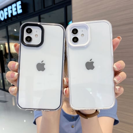 【iPhone15対応】カラー枠クリア iphone13mini/13promaxカバー  お揃い iphone11/12miniケース   頑丈 シンプルコーデ   M1101