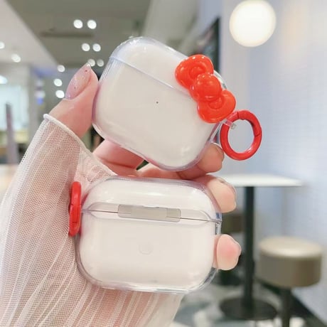 レッドリボン Airpods4ケース 透明 AirpodsPro2ケース airpods3/2クリアケース リング付き ギフトにおすすめ[M5426]