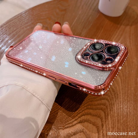 キラキラジュエリー iPhone14pro/14promaxケース グラデーション シール付 iphone13/12/11カバー  オシャレ 綺麗 高級感 大人気[M2437]