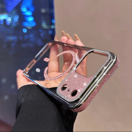 キラキラカメラ枠 iPhone17/17Proケース MagSafe対応 ラメライン iPhone17ProMax/Airケース 耐衝撃 高級感 [M5730]