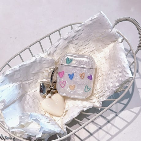 シェル風ハート柄 Airpods Pro3ケース キュート Airpods4/3カバー pro2/pro1 うねうね リング/キーホルダー付 光沢感[M6043]