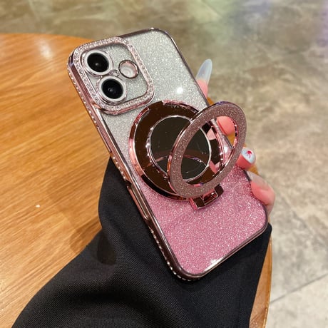 メイク直しミラー iPhone16/16Proケース Magsafeリングスタンド ジュエリー iPhone15Pro/14/13Proカバー 大人気 コスパ最強[M4585]