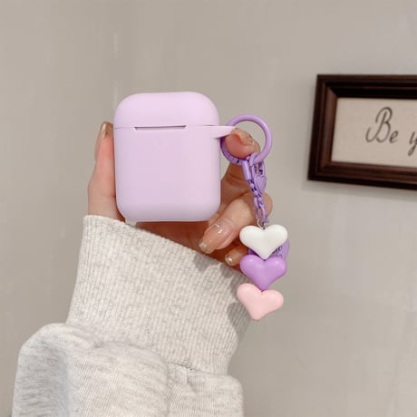 ラベンダー色 Airpods４ケース 充電口カバー付 Airpods3/pro2カバー ハートキーチェーン付 シリコン 丈夫[M5198]