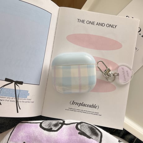 淡色系 Airpods4ケース チェック柄 韓国風 Airpods3/Pro2ケース airpodspro2カバー  キーチェーン付 ギフトにおすすめ[M5374]