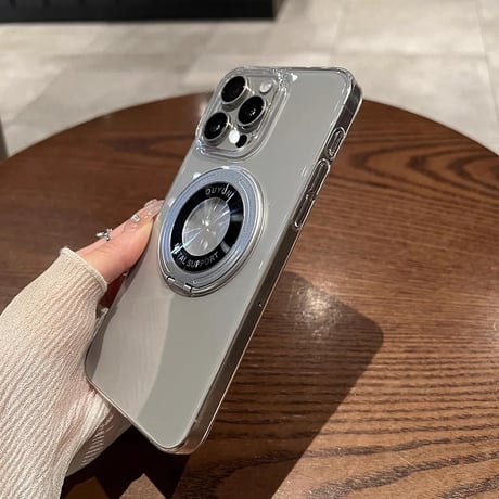 クリア iPhone15pro/15promaxケース MagSafeリングスタンド付 iPhone14pro/13/12カバー 黄ばまない 薄型 [M4127]