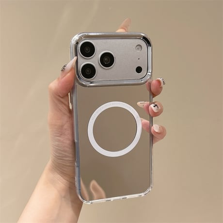 MagSafe対応ミラーiPhone17Pro/17promaxケース メッキ シルバー iPhone16/15/17e/SE3ケース 頑丈 人気品[M6513]