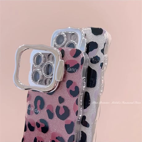 スタンド付ヒョウ柄 iPhone16/16proケース キラキラうねうね iphone15promax/14/13カバー おしゃれ 大人可愛い[M4940]