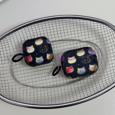ネコちゃん AirpodsPro3ケース ブラック Airpods4/3カバー AirpodsPro第2/1世代  リングも付き かわいい[M6532]