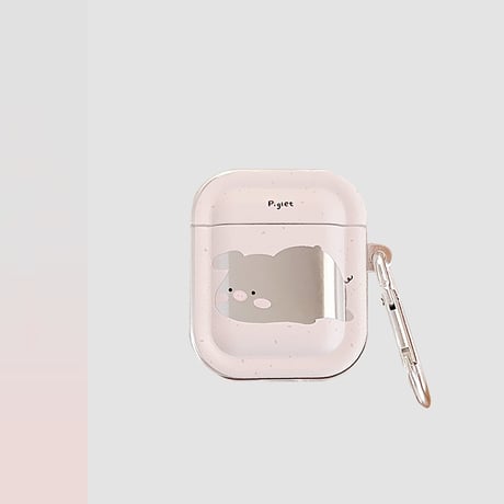 Airpods 4(第四世代)ケース 鏡付き豚  めっちゃ可愛い AirpodsPro2/Pro1カバー  エアポッズ3/2 カラビナ付き ギフトに最適[M4688]