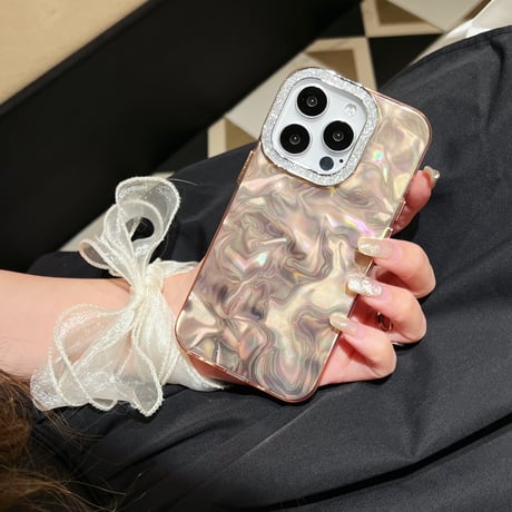 ジュエリー iPhone15promax/15proカバー 波紋 キラキラ iPhone14promax/13pro/12ケース お揃い 高級感 [M4288]