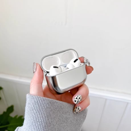 メッキ Airpods 4ケース 光沢感 カラビナ付 Airpods3/2カバー AirpodsPro2/Pro1  シルバー 高級感[M4802]