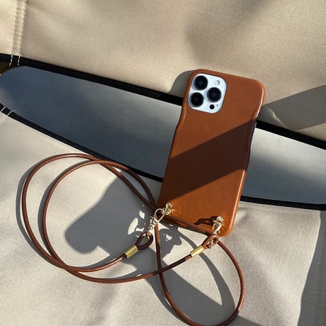 レザー製ストラップ付 iphone14/13ケース シンプル高級感アイフォン12/11カバー ファッション ガールズに人気[M2137]