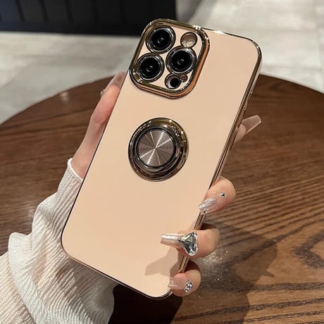 リング付 iPhone15/15plus/15proケース メッキ スタンド機能 iPhone14/13/12proカバー 光沢感 耐久性[M3558]
